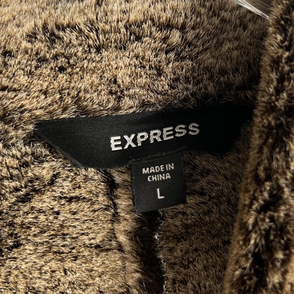 Express Vintage Y2K Suede Leather Faux Fur Belted Button Up Trench Coat Brown L - Picture 9 of 12